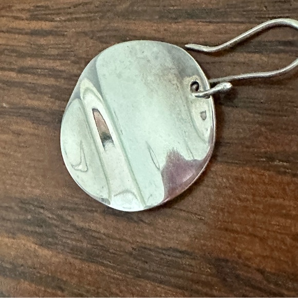 Sterling Silver Ripple Circle Disk Pierced Earrings - Picture 6 of 9